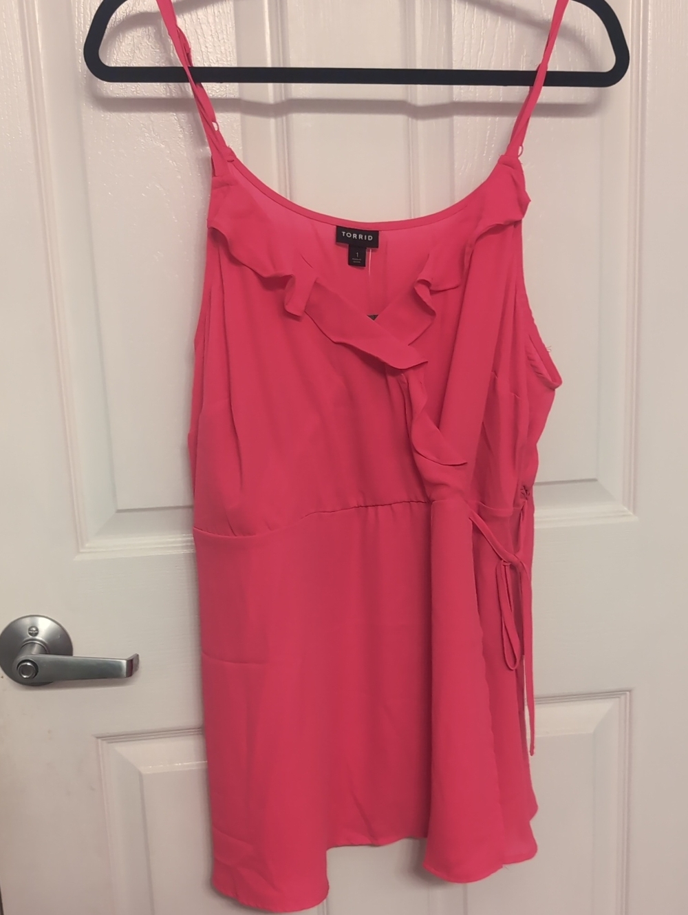 torrid Hot Pink Ruffle Wrap Tank Top with Side Tie